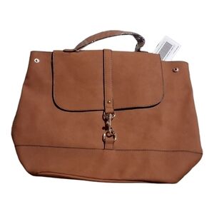 NWT JustFab Faux Leather Brown / Tan Backpack Foldover Flap Top Handle